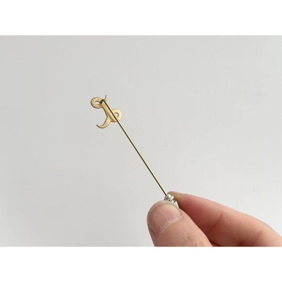 Letter "L" Scripted Monogrammed Vintage Gold Colored Stick Pin - Picture 4 of 8